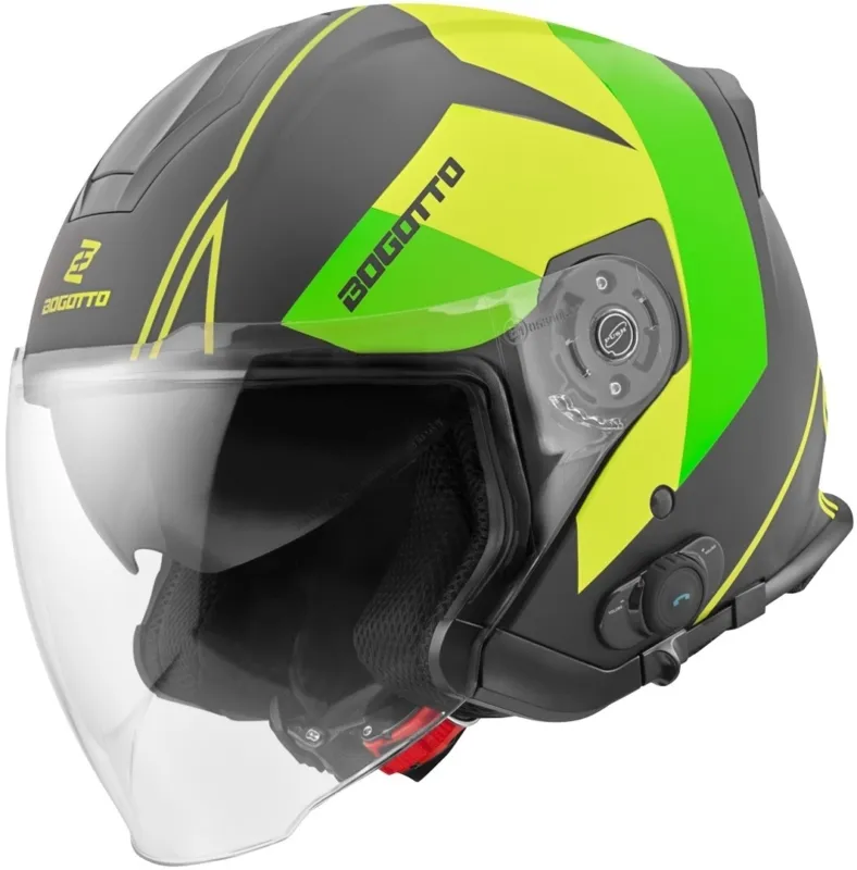Bogotto V586 Detri BT Bluetooth Jet přilba černo/zelená - 2XL Horká Nabídka