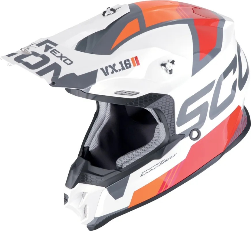 Levný Scorpion VX-16 Evo Air Analog Motokrosová přilba bílá/červená/oranžová - S (55/56)