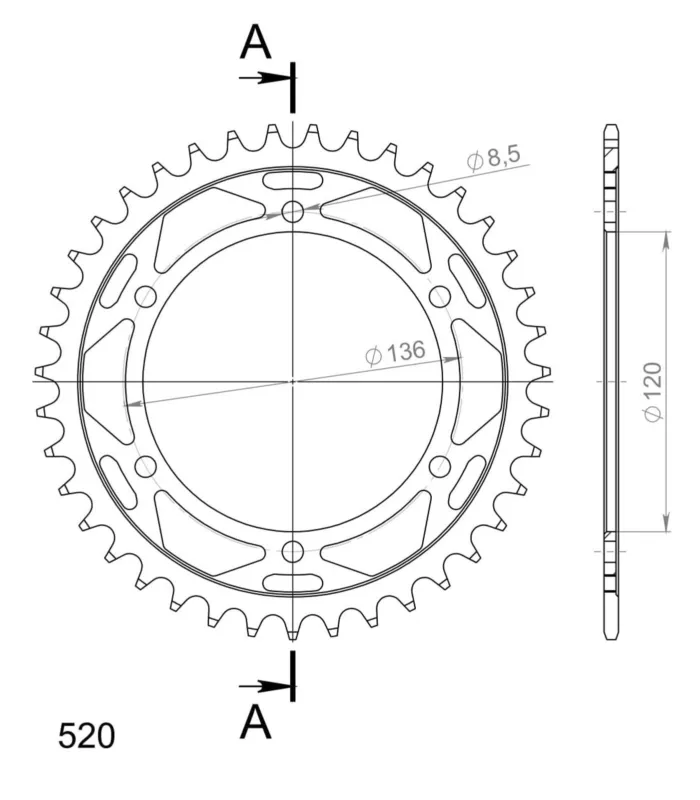 Originální Řetězová rozeta SUPERSPROX RFE-846 39-BLK černý 39 zubů, 520