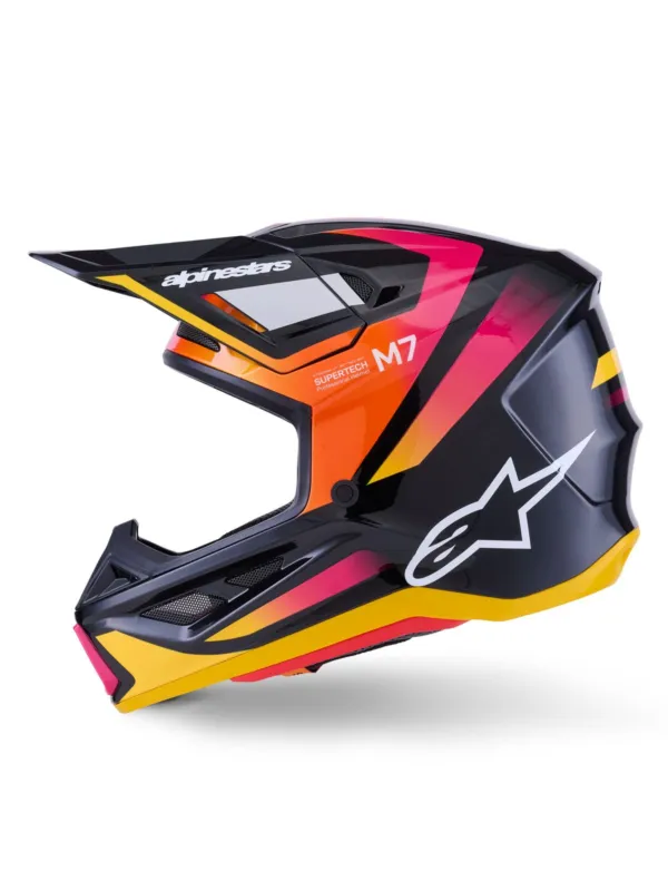 přilba SUPERTECH S-M7 RISE, ALPINESTARS (černá/žlutá/růžová fluo) 2026 - 2XL Akční Cena